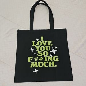 Black Tote Bag with Bold Green Text